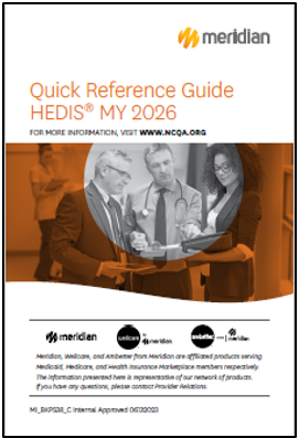image of the cover of the HEDIS Quick Reference Guide for 2026, with title, branding, and a stock image of medical staff