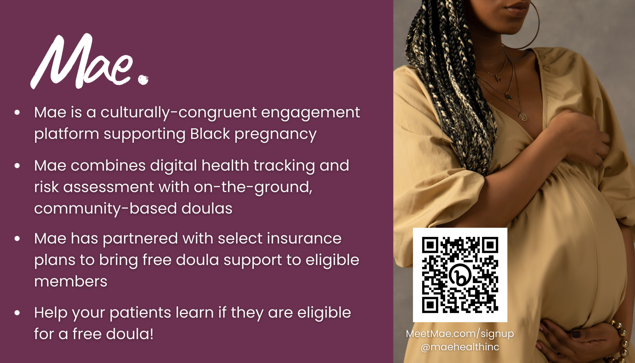 information and QR code for Mae. see information before image.